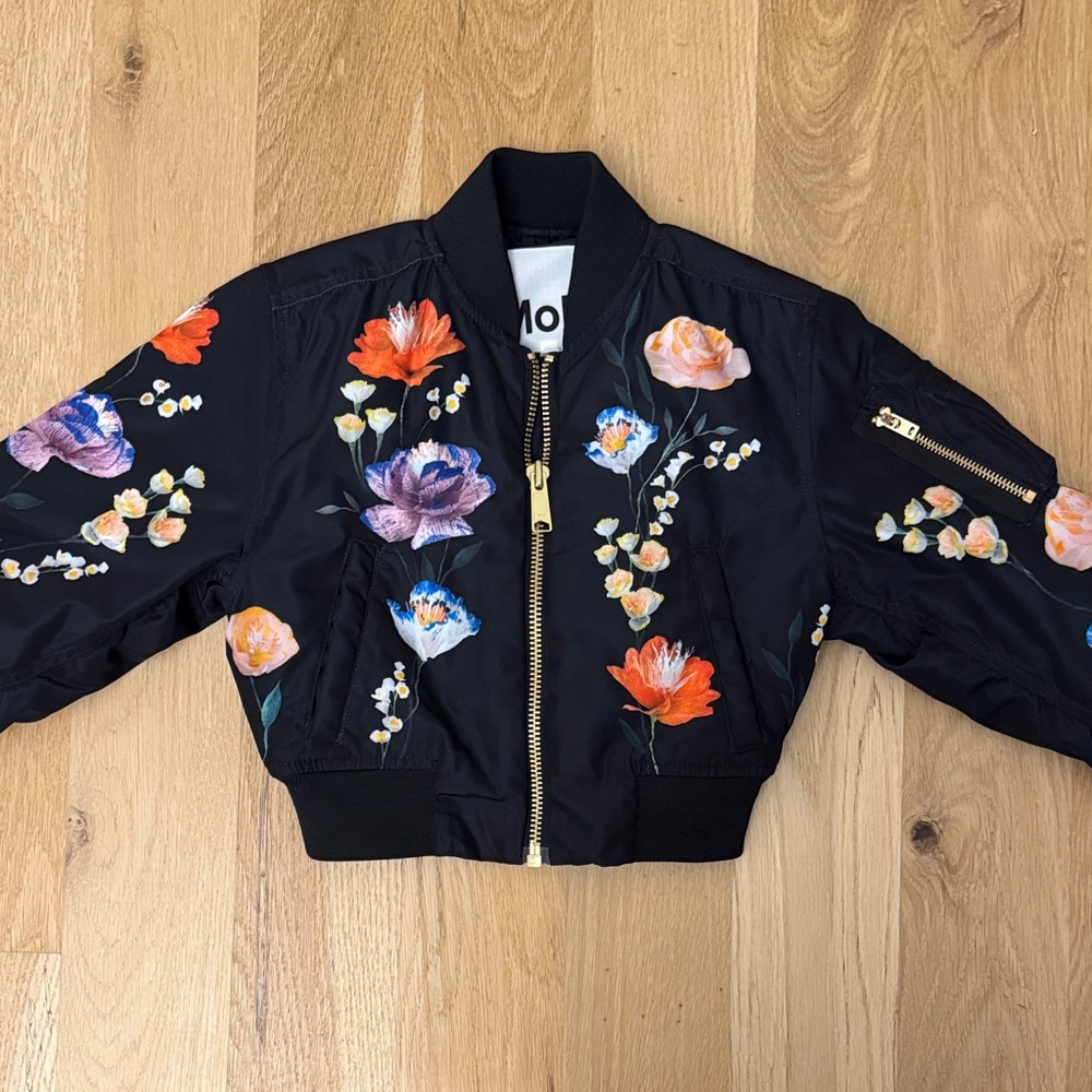 Molo Black Floral Kids Bomber Jacket